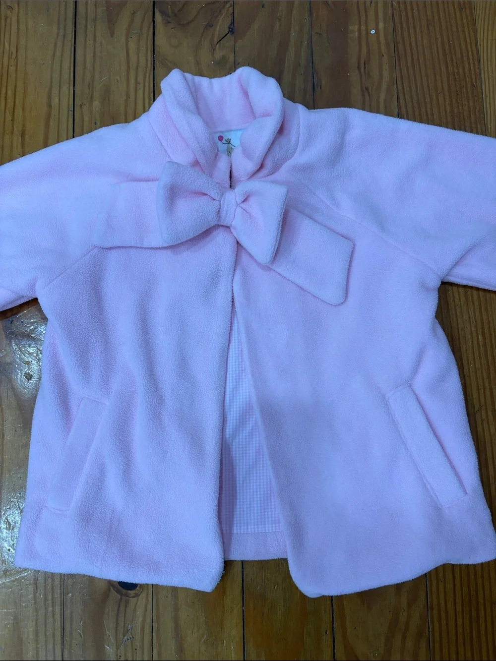 Girls' Bow-Front Pink Fleece Cardigan Jacket 3/4